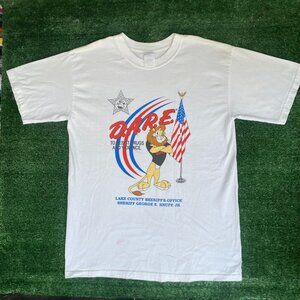 Vintage Y2K DARE Daren the Lion USA T-Shirt White M Anti Drugs Skater Ironic